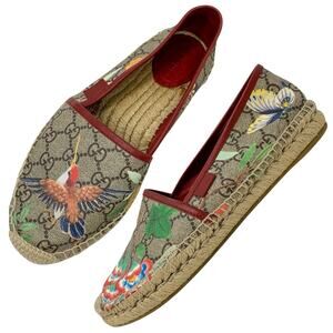 Gucci Tian GG Supreme Floral Bird Espadrilles Size 37 Flats